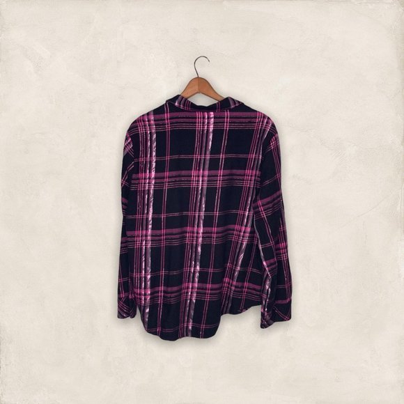 Victoria's Secret Medium M Pink Black Metallic Plaid Pajama Button Front Shirt - Picture 3 of 5